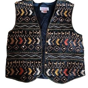 Vintage Black Rafaella Embroidered And Beaded Vest